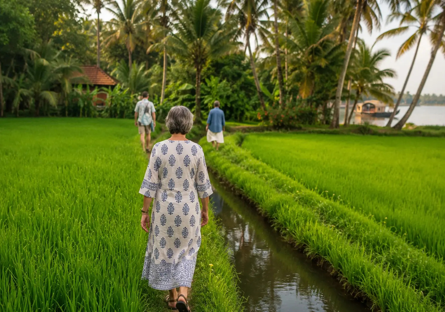 Village visit through Kerala paddy fields and backwater paths